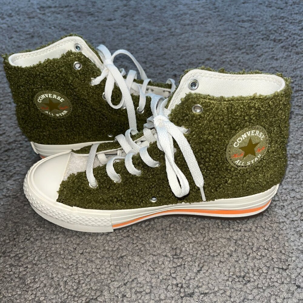 Converse Chuck Taylor Sherpa Eva Lift Platform Hi Moss Sneaker Women's 6 Youth 4